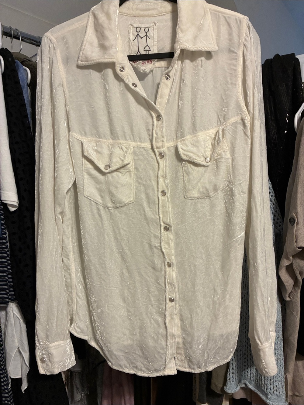 Johnny Was Pete & Greta White Long-Sleeve Snap Front Velvet Silk Blend Large
